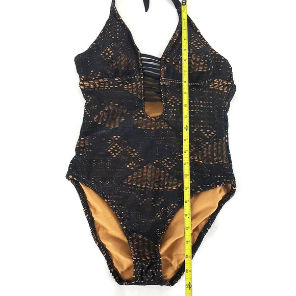 NEW!! Mossimo SIZE S Lace Crochet Overlay Halter One Piece Swimsuit Black Cute - Picture 9 of 12